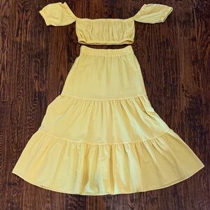NWOT Yellow Off-Shoulder Top and Skirt Set